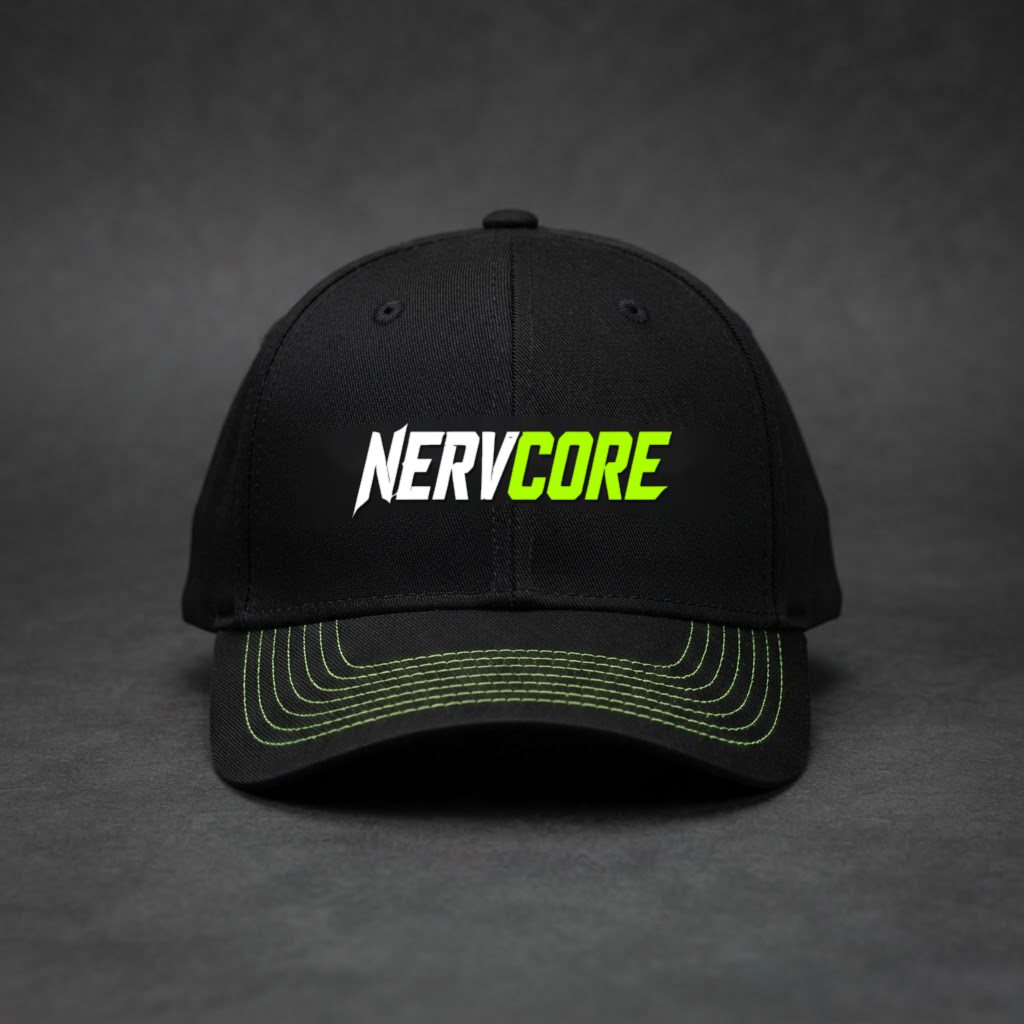 Șapcă neagră NERVCORE cu logo brodat neon lime
